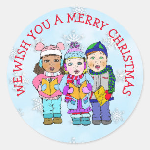 Sticker Rond Je vous souhaite un joyeux Noël Caroleur