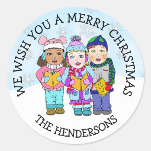 Sticker Rond Je vous souhaite un joyeux Noël Caroleur