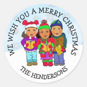 Sticker Rond Je vous souhaite un joyeux Noël Caroleur