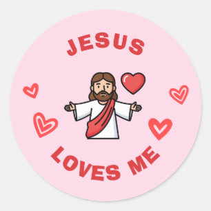 Sticker Rond Jeésus m'aime Saint-Valentin chrétien pour enfan