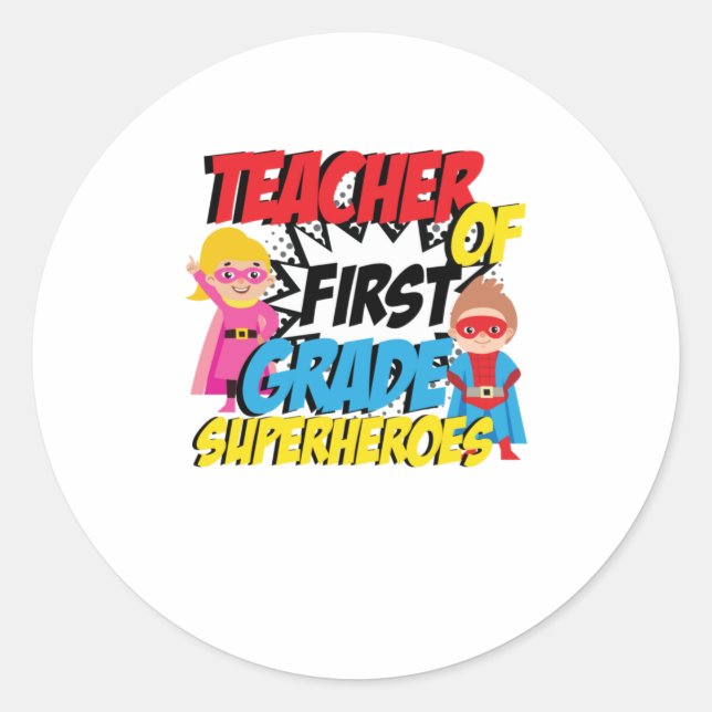 Sticker Rond J'Enseigne aux superhéros de première année de pre (Devant)