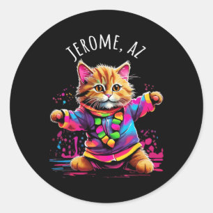 Sticker Rond Jerome Arizona Danser Chat Coloré Cute Kitty Des