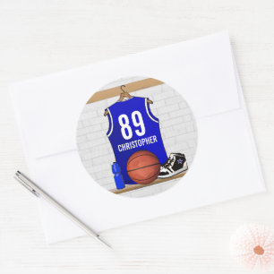Sticker Rond Jersey Blue and White Basketball