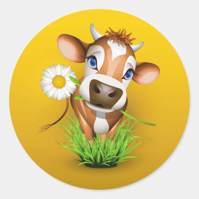 Sticker Rond Jersey Cow à Grass over yellow (Devant)