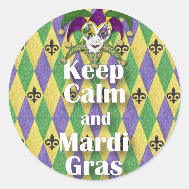 Sticker Rond Jester Mask Keep Calm and Mardi Gras (Devant)