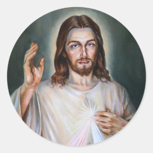 Sticker Rond Jésus A Élevé La Main En Bénédiction