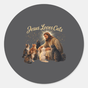 Sticker Rond Jésus aime les chats chrétien amateur de chats Jés