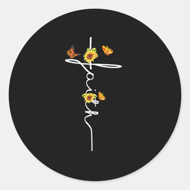 Sticker Rond Jésus amour | Foi Croix chrétienne Fleurs de solei (Devant)