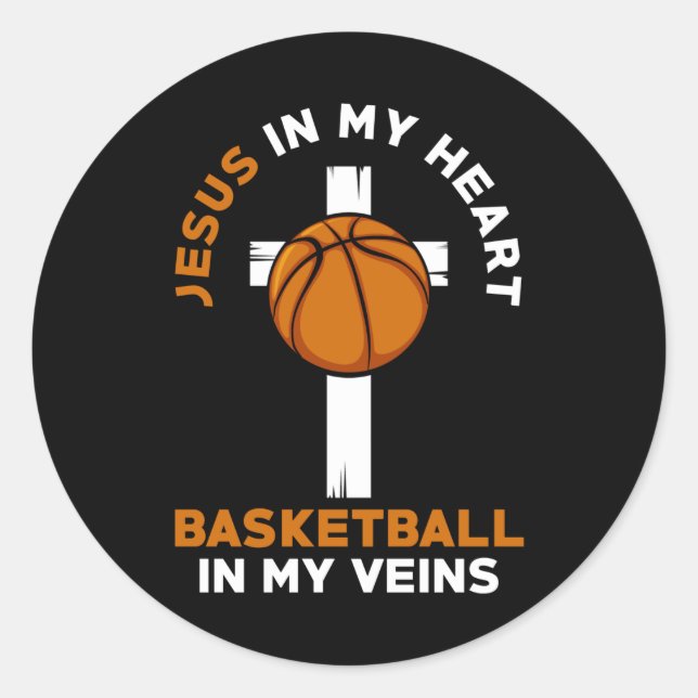 Sticker Rond Jesus And Basketball Christian Saying (Devant)