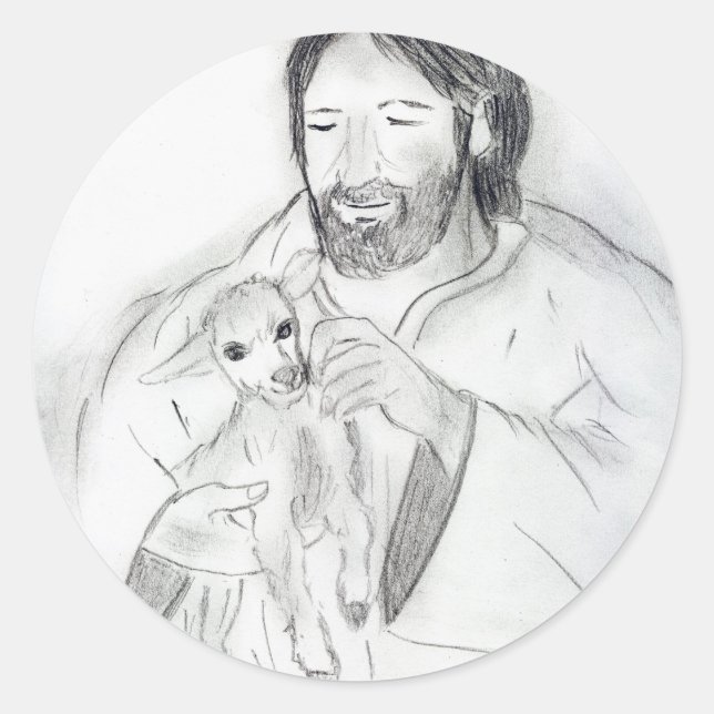 Sticker Rond Jésus avec agneau (Devant)