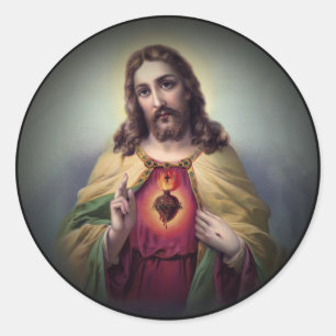 Sticker Rond Jésus avec le coeur rougeoyant