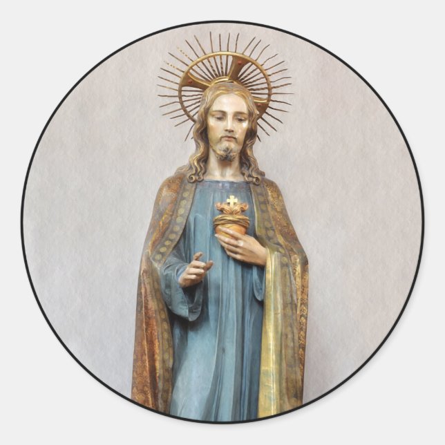 Sticker Rond Jésus ayant le coeur sacré d'or (Devant)