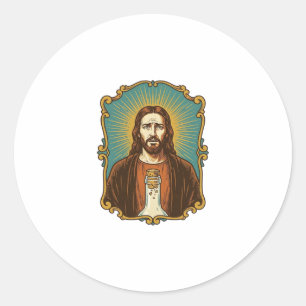 Sticker Rond Jésus Bouchon de Vin Cassé Bouteille Sommelier Par