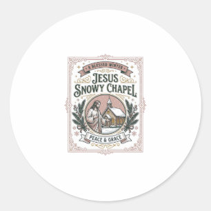 Sticker Rond Jesus Chapelle enneigée Jesus Chapelle enneigée Fo