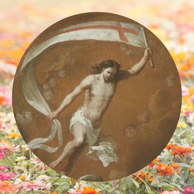 Sticker Rond Jésus-Christ catholique chrétien ressuscité Pâques (Religious Christian Catholic Jesus Christ is risen Resurrection Easter Classic Round Sticker)