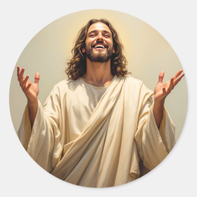 Sticker Rond Jésus Christ Célébrer Les Bonnes Nouvelles (Devant)