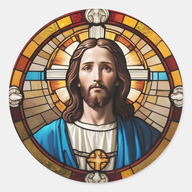 Sticker Rond Jésus Christ Circulaire Faux Verre Tiré (Devant)