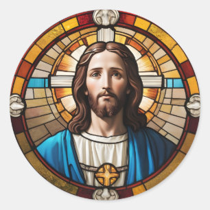 Sticker Rond Jésus Christ Circulaire Faux Verre Tiré