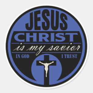Sticker Rond Jésus Christ est Mon Sauveur(Bleu)