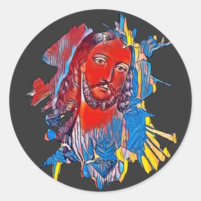 Sticker Rond Jésus Christ Face coeur sacré art Abstrait (Devant)