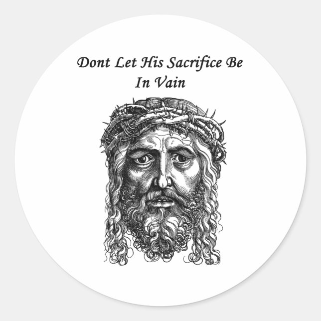 Sticker Rond Jésus Christ Face Sacrifice bible Citation foi Art (Devant)