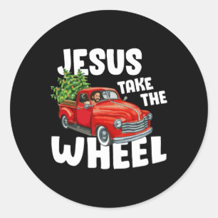 Sticker Rond Jésus Christ Prenez La Roue Camion Rouge Noël Ch