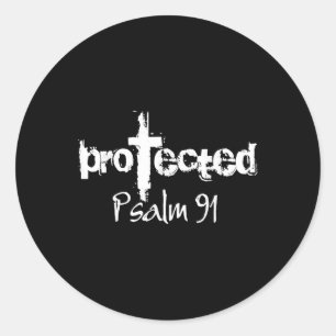 Sticker Rond Jesus Christian Design - Dieu Protégé Psaume 91 Bi
