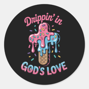 Sticker Rond Jésus Cross Dieux Aimer Enfants Christian Ice Crea