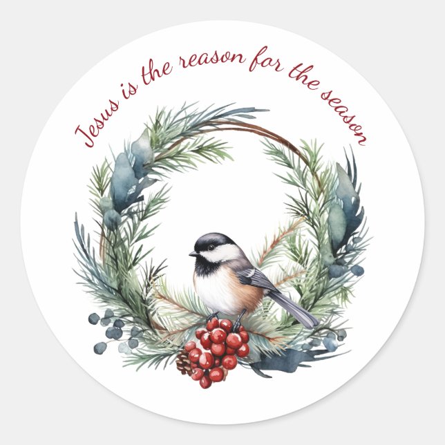 Sticker Rond JÉSUS EST LA RAISON DE LA SAISON Citation de Noël (Devant)