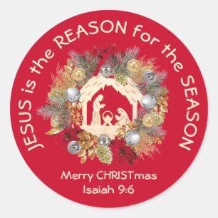 Sticker Rond JÉSUS EST LA RAISON DE Noël Rouge