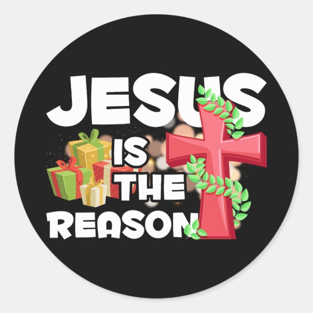 Sticker Rond Jésus Est La Raison Pour La Saison Noël (Devant)