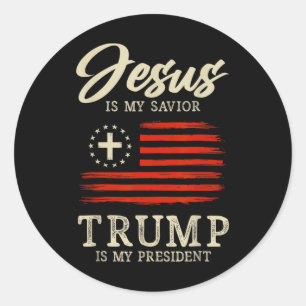 Sticker Rond Jésus Est Mon Sauveur Trump Est Mon Président 2024