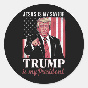 Sticker Rond Jésus est mon sauveur Trump est mon président élec