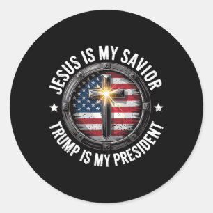 Sticker Rond Jésus est mon sauveur Trump mon président chrétien