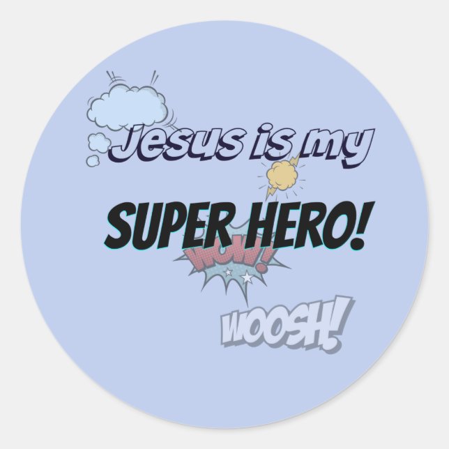 Sticker Rond Jésus est mon super héros ! (Devant)