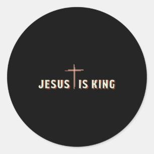 Sticker Rond Jésus Est Roi Croix Dieu Chrétien Graphique