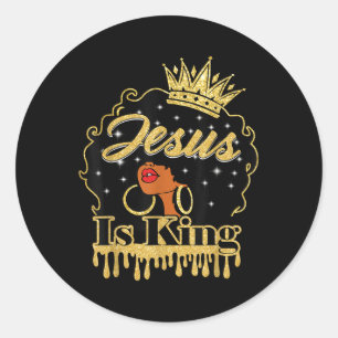 Sticker Rond Jésus Est Roi Femmes Noires Chrétiennes Afro Afric