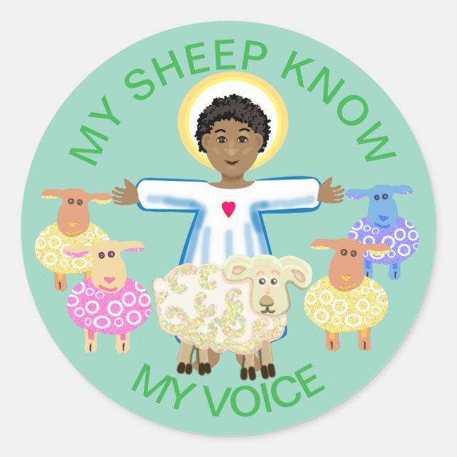 Sticker Rond Jésus et les moutons (Devant)