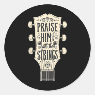 Sticker Rond Jésus Guitaristes Le Louent Avec Les Cordes Acous