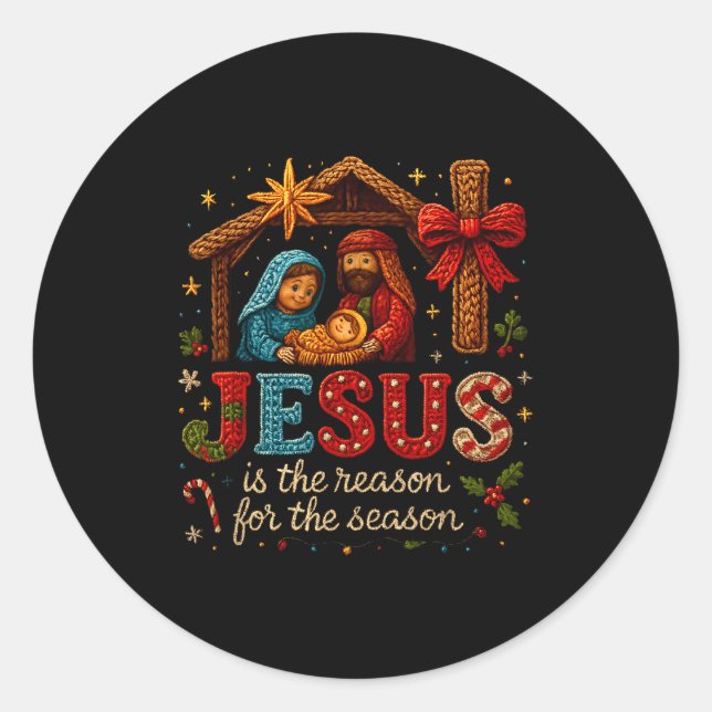 Sticker Rond Jesus Is The Reason For Season Yarn Crochet Art De (Devant)