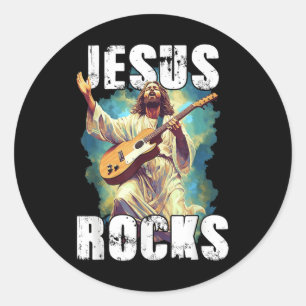 Sticker Rond Jésus joue avec une guitare - Drôle de chrétien jo