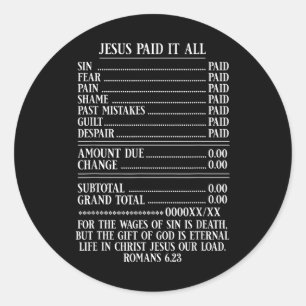 Sticker Rond Jésus L'A Payé Tout Reçu Bible Chrétienne Romains 