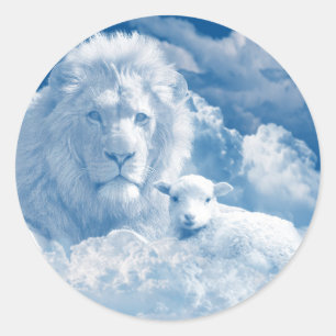 STICKER ROND JÉSUS L'AGNEAU ET JÉSUS LE LION