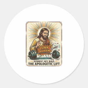 Sticker Rond Jésus laissant tomber lourdement un haltère bruyam