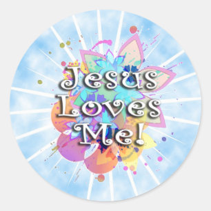 Sticker Rond Jésus m'aime, aquarelle en pastel