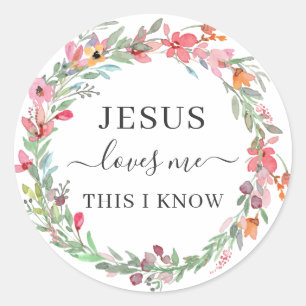Sticker Rond Jésus M'aime Aquarelle Florale Wreath