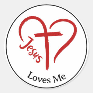 Sticker Rond Jésus m'aime coeur et croix