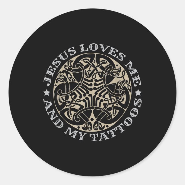 Sticker Rond Jésus M'Aime Et Mes Tatouages _1 (Devant)