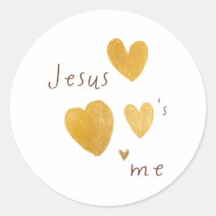 Sticker Rond Jésus m'aime. Stickers. coeur or moderne
