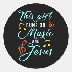 Sticker Rond Jésus & Musique Chrétienne Thème Musical Fille